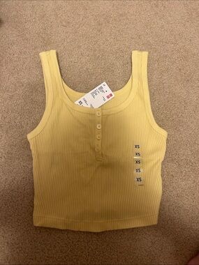 Uniqlo Yellow Ribbed Henley Tank Top